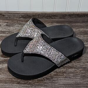 Skechers Arch Fit Women's Black/Rhinestone Comfort Walking Flip Flop Size 9